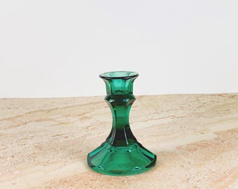 Vintage Emerald Green Glass Candlestick | Jewel Tone Glass Taper Holder