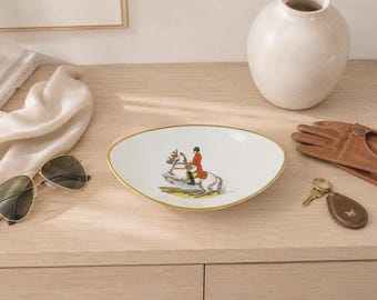 Vintage Equestrian Trinket Dish | Porcelain Lipizzaner Horse Vanity Bowl | Chic European Styling
