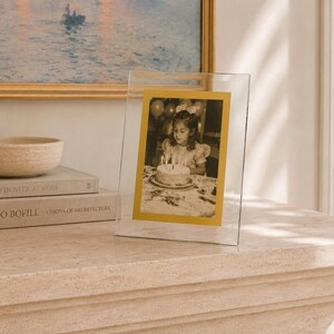 3,5x5 vintage glasram med guldkant | Pier 1 bordsfotoram helt i glas