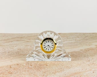 Vintage Crystal Mantel Clock | European 24% Lead Crystal Tabletop Quartz Clock