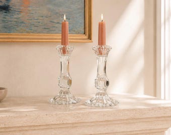 Pair of Leaded Crystal Candlesticks by Swartons | Vintage European Taper Candlestick Holders