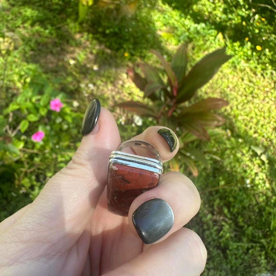 Sterling Silver Red Jasper Rectangular Ring - Siz… - image 2