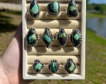 925 Sterling Silver Blackjack Turquoise Rings. All 925 marked.