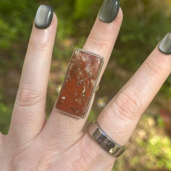 Sterling Silver Red Jasper Rectangular Ring - Siz… - image 4