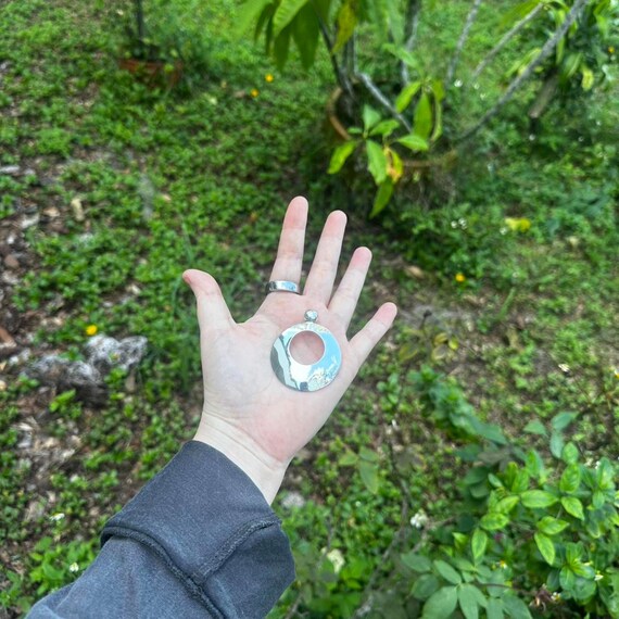 Vintage Sterling Silver - Solid Circle Disk Open-… - image 6