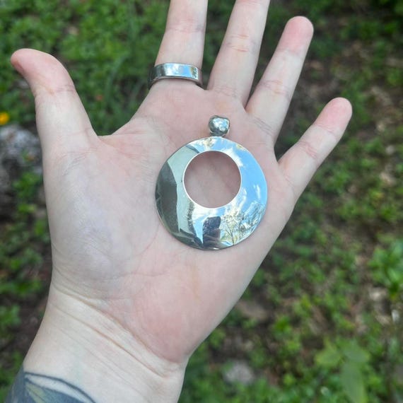 Vintage Sterling Silver - Solid Circle Disk Open-… - image 7