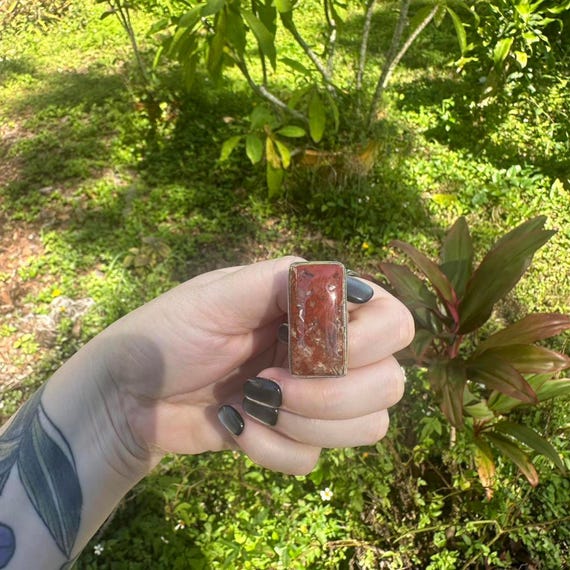 Sterling Silver Red Jasper Rectangular Ring - Siz… - image 3