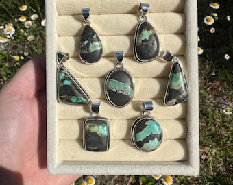 925 Sterling Silver Blackjack Turquoise Pendants (Plain Bezel). All 925 marked.