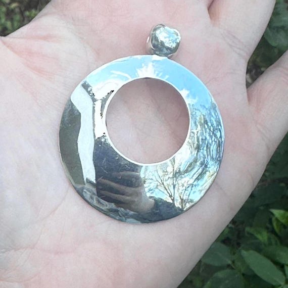 Vintage Sterling Silver - Solid Circle Disk Open-… - image 1