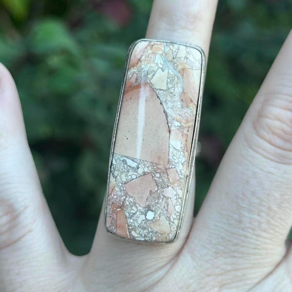 Sterling Silver Rectangular Jasper Statement Ring… - image 1