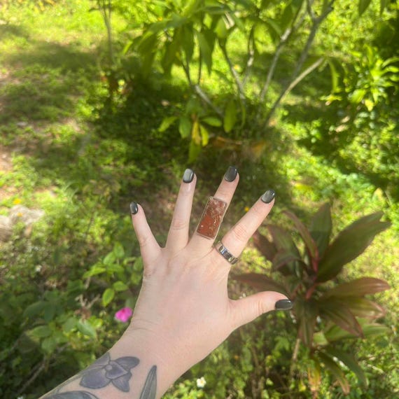 Sterling Silver Red Jasper Rectangular Ring - Siz… - image 6