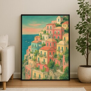 Positano Wall Art Printable, Amalfi Coast Digital Print, Italy Travel Poster, Mediterranean Coastal Decor, Italian Seaside Artwork
