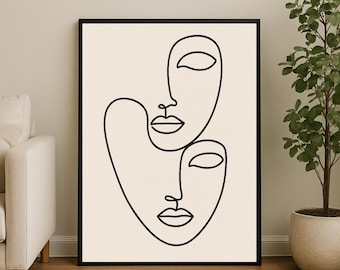 Gesicht Line Art, One Line Zeichnung Poster, Moderne Galerie Wand Dekor, Einfaches abstraktes Gesicht, Minimal Line Art Geschenk, kreative Wandkunst