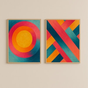 Vibrant Abstract Art Set of 2 Prints, Modern Colorful Wall Art, Contemporary Minimalist Artwork for Living Room, Bedroom, Home Decor Digital
