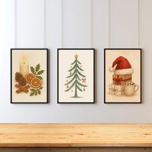 Christmas Wall Art Set of 3, Holiday Prints for Home Decor, Festive Winter Artwork, Modern Christmas Poster Set, Digital Download