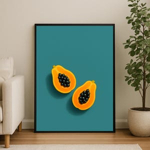 Geschnittene Papaya Wand Kunst Druck, Südfrüchte Küchen Dekor, Minimalistisches Lebensmittel Poster, Lebendige Gesunde Lebenskunst, Sommer Digitaler Download