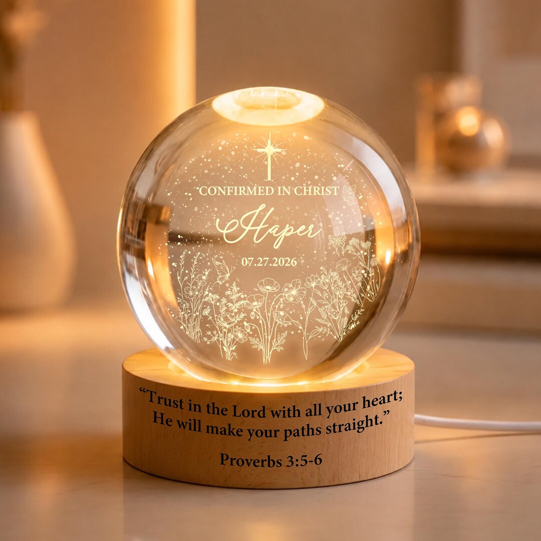 Personalized Confirmation Night Light, Crystal Ball LED Lamp With Name ...