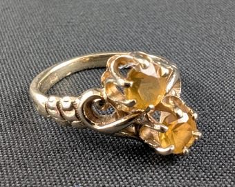 Antique 14K Gold Citrine Toi et Moi Bypass Ring Size 4.75