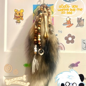 beaded red fox tail - therian tail keychain