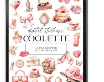 Coquette Digital Stickers, Aesthetic Planner Stickers, Cute Digital Download, Bullet Journal Stickers, Scrapbook Kit, Digital Scrapbooking