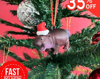 Adorno de hipopótamo 3D personalizado, adorno navideño de hipopótamo, adorno de hipopótamo 3D para coche, regalo de adorno navideño de hipopótamo