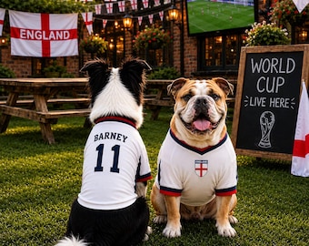 Personalised Dog England Football Shirt | World Cup 26 | Pet Jersey | Custom Dog Name Number Top | FIFA World cup inspired