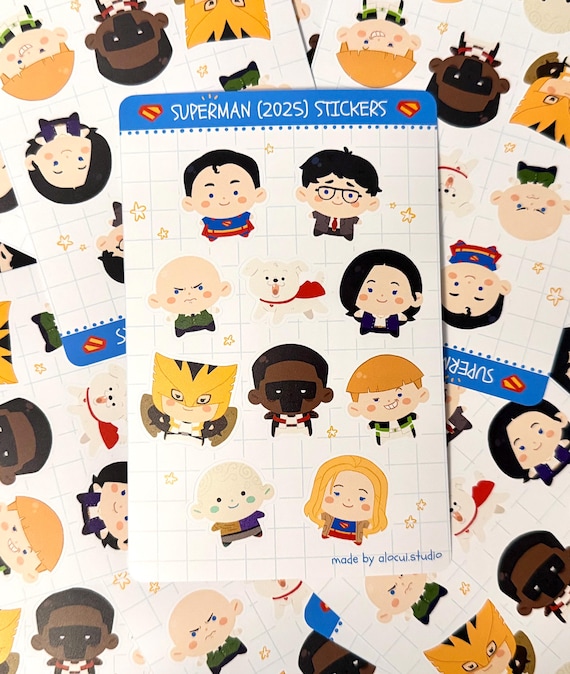 Superman Sticker Sheet | Clark Kent | Lois Lane | Lex Luthor | Justice Gang | Krypto