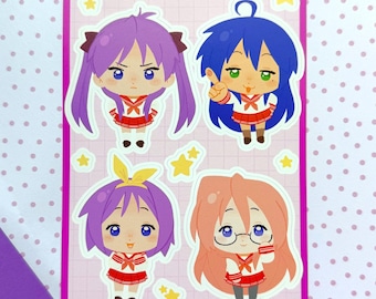 Foglio di adesivi Lucky Star / Anime / Retro / Konata / Kagami / Tsukasa / Miyuki / Carino