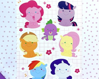 Foglio di adesivi My Tiny Pony (MLP) / Twilight Sparkle / Pinkie Pie / Fluttershy / Applejack / Rarity / Rainbow Dash / Spike