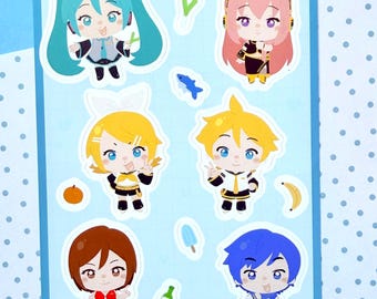 Foglio di adesivi Vocaloid / Hatsune Miku / Kagamine Rin e Len / Kaito / Luka / Meiko