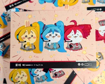 Stampa artistica di Chiikawa Triple Baka formato A5 / Hachiware / Usagi / Hatsune Miku / Vocaloid / Anime