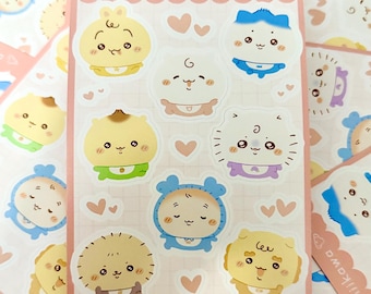 Foglio di adesivi per bambini Chiikawa / Haciware / Usagi / Kuri-manju / Momonga / Rakko / Furuhonya / Shisu / Carino
