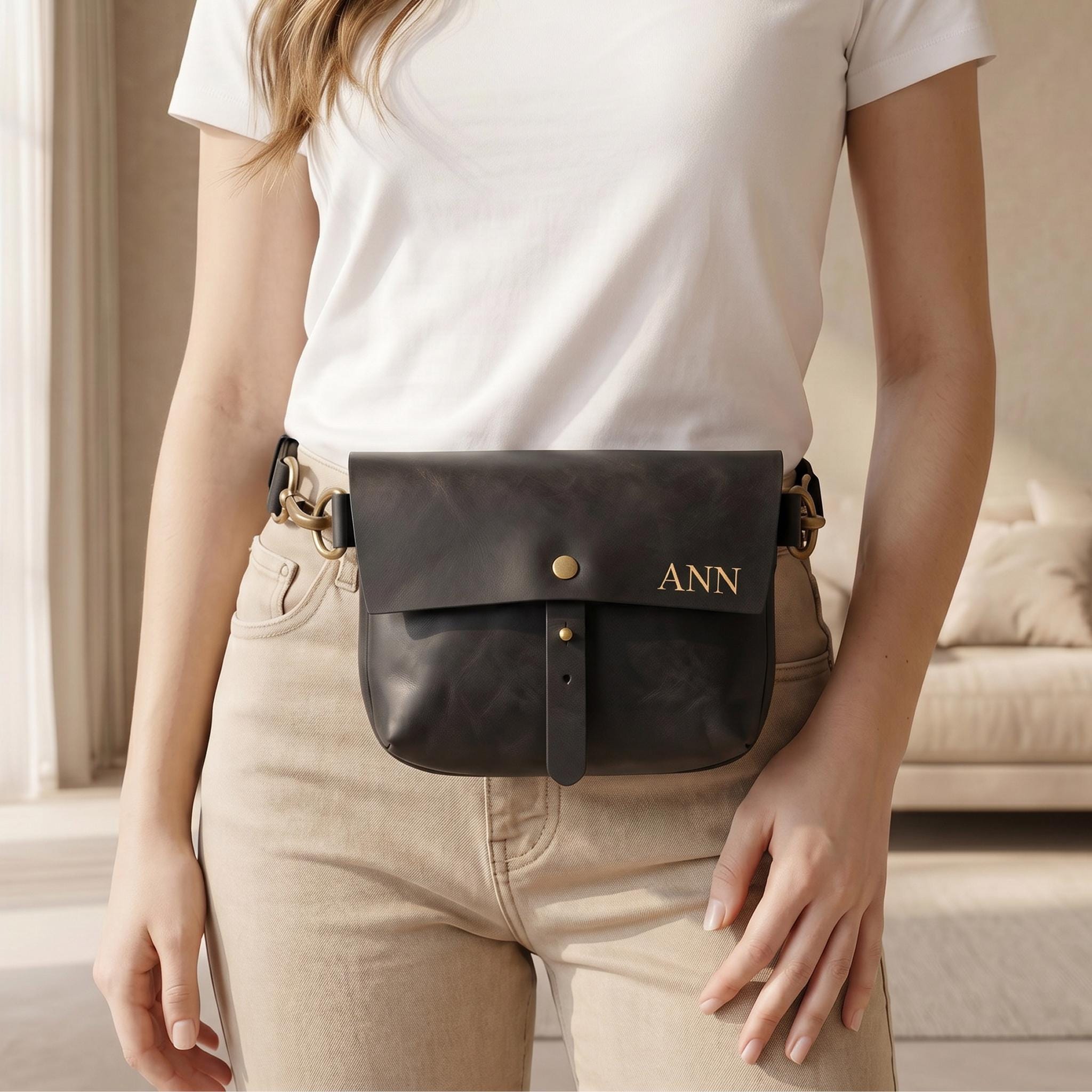 Women’s Belt + Crossbody Bag Set — 100% Full‑Grain Leather handcrafted Poole Leather Belt Bag Fanny Pack and Crossbody main image 3