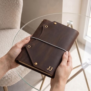 Personalized leather journal, Bound leather journal, Custom leather notebook cover, Refillable notebook cover, A4 leather journal cover