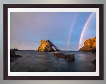 Rainbow at Bow Fiddle Rock, Photo Print, Scotland, Landscape Photography, Coastal Seascape, Wall Art, Home Decor