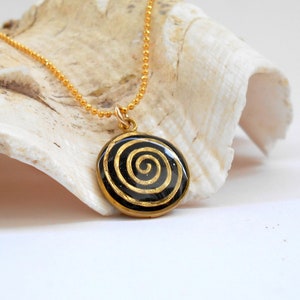 Boho Necklace, Unique Black & Gold Pendant Necklace, Spiral Pendant Necklace, Statement Necklace, Boho Chic Necklace, Resin Necklace, Hippie