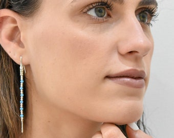 Sterling Silver Blue Opal Earrings, Handmade Dangle & Drop Earrings, Lightweight Opal Jewelry, Perfect Gift for Her, Birthstone Jewelry