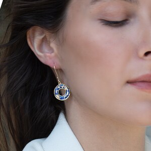 Dangle Hoop Earrings, Blue Dangle Earrings, Earrings for Women, Bohemian Earrings, Gold Dangle Earrings, Circle Earrings, Sterling silver