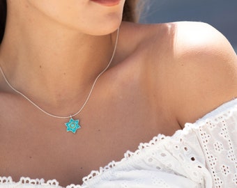 Star of David Necklace, Star of David Pendant, Jewish Star Necklace, Magen David Necklace, Judaica Jewelry, Jewish Gifts, Turquoise Opal