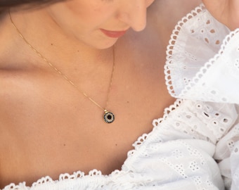 Collar de rubí, collar de oro único, collar gris, collar boho, collar colgante de piedras preciosas, collar colgante de rubí, plata de ley