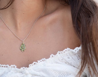 Collier Hamsa vert doré, collier Hamsa en argent, collier main Hamsa, Fatima aye, cadeau pour elle