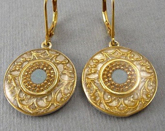 Unique Gold Earrings, Boho Earrings, Enamel Earrings, Gold Dangle Earrings, Modern Earrings, Filigree Earrings, Sterling Silver, Women