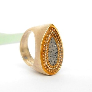 Teardrop Ring, Bohemian Ring, Unique Ring, Silver Gold Ring, Statement Ring, Chunky Ring, Gray Ring, Pear ring, Boho Ring, Sterling Silver