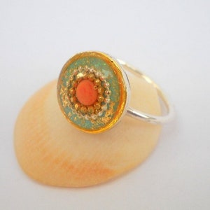 Unique Ring, Boho Ring, Modern Ring, Pink coral Ring, Coral Ring, Statement Ring, Green Ring, Gold Silver Ring,Sterling Silver ring
