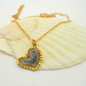 Unique Gold Necklace, Unique Pendant Necklace, Heart Necklace, Resin Necklace, Boho Necklace, Gray Necklace, Necklace for Women, Bohemian