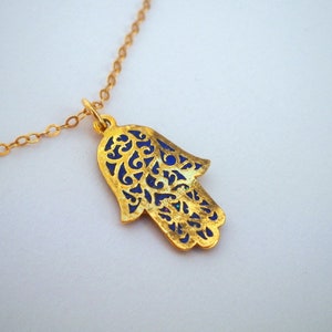 Unieke gouden ketting, Hamsa ketting, hars ketting, filigraan ketting, Hamsa hanger ketting, unieke ketting, geluk ketting, zilver