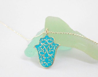 Unique Pendant Necklace, Hamsa Jewelry, Resin Necklace, Silver Hamsa Necklace, Filigree Necklace, Hamsa Pendant Necklace, Good Luck Necklace