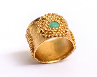 Anello in oro, anello Boho, anello in oro unico, anello Boho, anello in resina, anello in oro largo, anello a banda larga, anello grosso, anello granulato