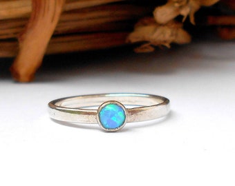 Opal Ring, Silver Opal Ring, Boho Ring, Dainty Ring, Opal Jewelry, Stacking Ring, Silver Ring for Women, Gemstone Ring, Blue Opal Ring
