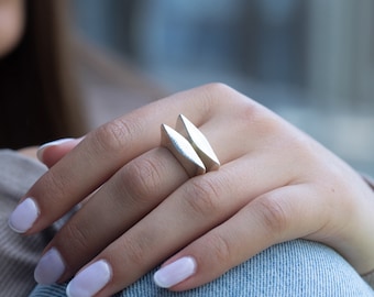 Anillos de declaración de plata, anillos de apilamiento, anillo de plata esterlina, anillos geométricos, conjunto de anillos apilables, anillo de plata moderno, conjunto de anillos de plata